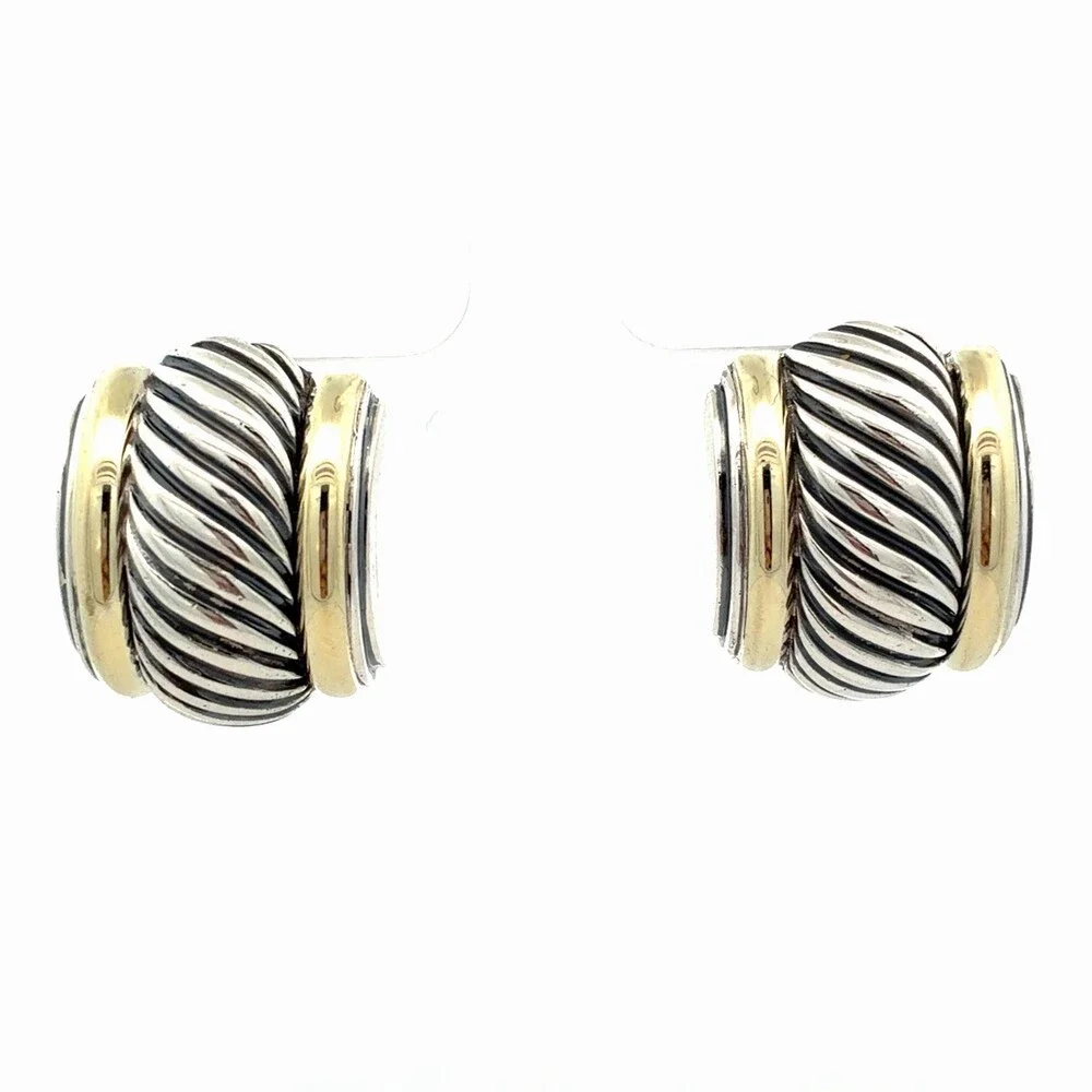 David Yurman 925 Sterling Silver 14K Gold Thoroughbred Collection Omega Earrings
